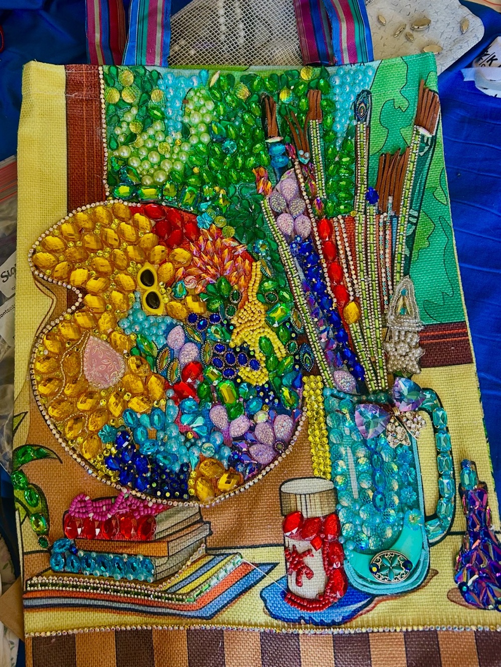 Original Handmade Colorful Artist's Palette Tote Bag, Vibrant Multi-Color Design